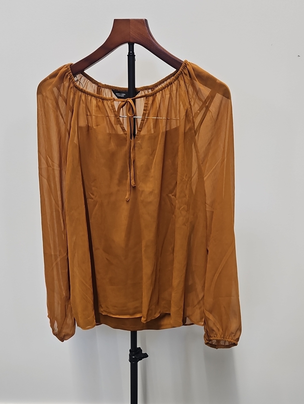 Simply Vera Vera Wang Sheer Tie-Neck Blouse in Mustard